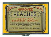 Vintage Condom Tin Peaches Double-Sided Cigarette Case, ID Holder, Wallet with RFID Theft Protection