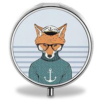 Fox Pill Case, Round Stainless Drug Organizer Container Medicine Cover for Pocket Daily&Weekly