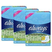 Always Maxi Feminine Pads with Wings for Women, Size 2, Long Super Absorbency, Unscented, 60 Count - Pack of 3 (180 Count Total)
