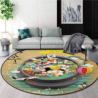 RUGSMAT Korea Small Round Rug Carpet,Traditional South Korean Motifs Inside A Khimchi Hot Pot Tourist Attractions Cartoon Door Mat Indoors Bathroom Mats Non Slip,Round-71 Inch Multicolor