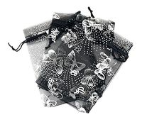 Tovip Wholesale 100PCS Organza Bag Butterfly Design Wedding Pouches Jewelry Packaging Bags (Black, 3.5x4.5 (9x12cm))