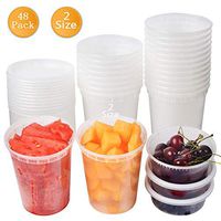 SZUAH 48pk Deli Containers with Lids - 8oz & 32oz Clear Take Out Deli Cups - Food Grade Plastic Meal Prep Containers - BPA Free & Leakproof, Microwaveable, Freezer & Dishwasher Safe…
