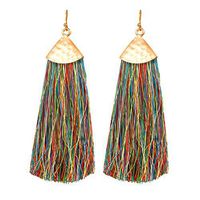 Sunhusing 1 Pair of Women's Bohemian Style Triangle Long Tassel Edge Colorful Drop Dangle Earrings Jewelry(Multicolor)