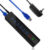 JUANWE 8-Port USB 3.0 Hub with 36W Power Adapter and 8 High Speed USB3.0 Data Transfer Ports, 1 BC1.2 and 1 Smart Charging Ports for PC, USB Flash Drives, Mouse and More