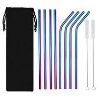 HuaForCity Stainless Steel Metal Creative Drinking Straw | Reusable Metal Drinking Straws Kit of 10 with Storage Pouch for 20oz/30oz Cup Cold Beverage, Rainbow