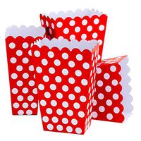 Kicko Ruby Red Popcorn Boxes with White Polka Dots - 16 Pack, 5.5 Inches, Cardboard Treat Bins - for Kids, Party Favors, Chocolates, Pretzels, Popcorn, Gummy Bears, Hard Candies, Nuts, and More