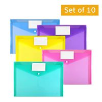 Plastic Envelopes Poly Envelopes, Sooez 10 Pack Clear Document Folders US Letter A4 Size File Envelopes with Label Pocket & Snap Button for School Home Work Office Organization, Assorted Color