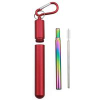 JASHII 1 Pack Portable Carrying Rainbow Stainless Steel Straw Collapsible Metal Drinking Straw with Red Aluminum Case and Cleaning Brush