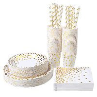 Aneco 250 Pieces Gold Foil Party Supplies Party Tableware Foil Paper Plates Napkins Cups Straws for Weddings, Anniversary, Birthday for 50 Guests