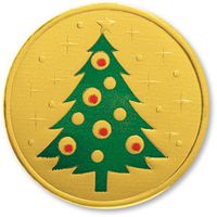 Christmas Tree Embossed Gold Foil Seals, 48 Count