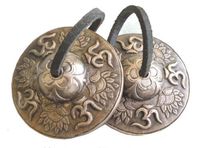 Tingsha Tibetan Meditation Cymbal Bell 2.5" OM Louts/Free Silk Pouch