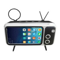 HMANE Retro TV Shape Bluetooth Wireless Speaker with 3D Stereo Sound, Mobile Phone Holder Stand for Phones with 4.7-5.5 Inch Screen - Black