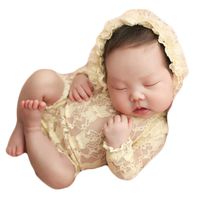 Baby Photography Props Lace Hats Rompers Newborn Girl Photo Shoot Outfits Hat Set Infant Princess Costume (Beige)