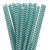 Biodegradable Paper Straws Teal Chevron (50)