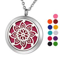 VALYRIA Aromatherapy Essential Oil Diffuser Necklace Flower Locket Pendant with 24" Chain,11 Refill Pads(Engraving)