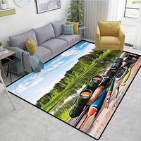 Hunting Decor Humorous Area Rug Kitchen, Fishing Tackle on a Pontoon Lake in the Woods Trees Greenery Freshwater Hob, Durable Carpet Area rug - Living Dinning Room Bedroom Rugs and Carpets(2.5'x 9')
