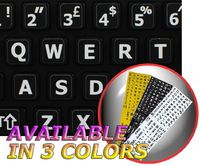 ENGLISH UK LARGE LETTERING NON-TRANSPARENT STICKY LABELS FOR KEYBOARD BLACK, WHITE OR YELLOW BACKGROUND FOR DESKTOP, LAPTOP AND NOTEBOOK (Black Background (white letters))