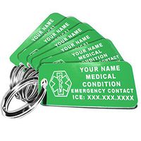 My Identity Doctor - Custom Engraved Medical Alert ID Keychain Tags, Plastic, Rectangle, Green, Small, 2.25 x .79 Inch, 6 Pack