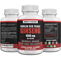 Korean Ginseng 1000mg 180 Red Ginseng Capsule, Vegan Organic Ginseng Extract Supplement, Pure Red Panax Ginseng Powder & Extract w/ 4-6% Ginsenoside Supports Energy, Stamina, Mental & Overall Health