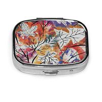 Pill Box Tropical Leave Square Pill Case Daily Metal Silver Medicine Tablet Holder Organizer Carry Cases for Purse Pocket Travel Vitamin,Small 2.2 inch,2 Compartment