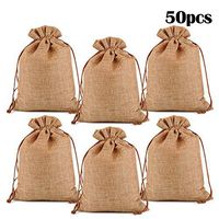 Lucky Monet 25/50/100PCS Burlap Gift Bags Wedding Hessian Jute Bags Linen Jewelry Pouches with Drawstring for Birthday, Party, Wedding Favors, Present, Art and DIY Craft (50Pcs, Coffee, 5” x 7”)