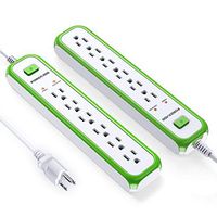 POWERADD 6-Outlet Surge Protector Power Strip with 5 Feet Extension Cord Wall Mountable 10A/1250W 900J - Green