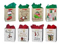 ViiGift Premium Medium Christmas Gift Bags with Glitter and Tissue Papers, 8 Pack