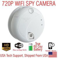 SecureGuard 720P XSMOKE Xtreme WIFI Battery Powered Smoke Detector Spy Camera Wireless IP P2P Wi-Fi Mobile Hidden Nanny Cam Spy Camera Gadget (UP TO 60 DAYS BATTERY LIFE)
