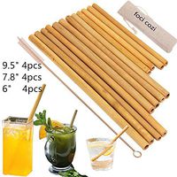 Organic Bamboo Drinking Straws. Reusable Bamboos Straws Alternative to Plastic Kids Straws. Set of 12 Reusable Bamboo Straws with 3 Sizes 6", 8", 9"for different size Cups - Includes 1 Bonus Nylon C