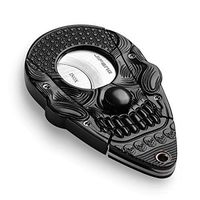 CIGARLOONG Cigar Cutter Black Stainless Steel Double Sharp Blade Carved Skull Pattern Guillotine
