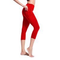 Iusun Women's Yoga Pants Seven-Point Leggings Side Pocket Stitching High Waist Tummy Control Workout Running Sport Fitness Tight Trousers