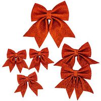 Christmas Glitter Bows (6 Pack) Red, Assorted Sizes