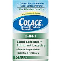 Colace 2-IN-1 Stool Softener & Stimulant Laxative Tablets, Gentle Constipation Relief in 6-12 Hours, 30 Count