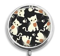 BeeGogo - A Group of Cute Cats Custom Round Silver Pill Box Pocket 2.1 inches Medicine Tablet Holder Organizer Case for Purse