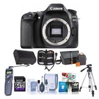 Canon EOS 80D DSLR Camera Body, Black - Bundle With Camera Bag, 64GB Class 10 SDXC Card, Spare Battery, Tripod, Remote Shutter Trigger, Memory Wallet, Cleaning Kit, Software Package,
