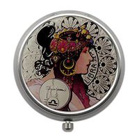 Pill Box with Vintage Zodiac Sign Design | Compact Pill case for Pocket or Purse