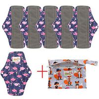 7pcs Set:1pc Mini Wet Bag +6pcs Bamboo Panty Liner Mama Cloth Menstrual Pads Reusable Sanitary Pads (M, Navy Flamingos)