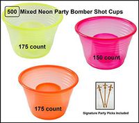 500 count Fineline Mixed Neon Blaster Bomb Shot Cups w/ Signature Party Picks