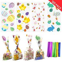 120 Pack Easter Cookie Bags Easter Treat Bags Easter Cellophane Bags with Ties for Cookie Candy Easter Party Supplies