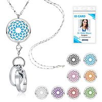 TONY & SANDY Lanyard Necklace Diffuser Aromatherapy Stainless Steel Beaded Chain Necklace Silver for ID Badge Holder and Keys Non Breakaway Essential Oil Pendant Locket for Women Nurse Sunflower