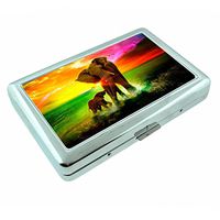 Rainbow Animal Elephant Em1 Hip Silver Cigarette Case Id Holder Metal Wallet 4" X 2.75" RFID Protection