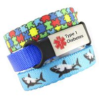 3 Bracelet Value Pack | Type 1 Diabetes, Medical Alert Bracelets | Choice of Fun Designs | Adjustable up to 6.5" Wrist Size | Medical ID Bracelets | Puzzle & Jaws