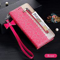 Amocase Wallet Zipper Leather Case with 2 in 1 Stylus for Samsung Galaxy A50,Premium Pretty Lace Flower Print Wrist Strap Magnetic PU Leather Stand Shockproof Case for Galaxy A50 - Rose