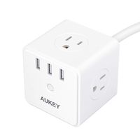 AUKEY Power Strip with 4 AC Outlets, 3 USB Charging Ports, 380-Joule Surge Protection, and 1875W Total Power for Smartphones, Tablets, Home Appliances, and More