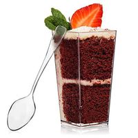 Tall Square Dessert Cup 3 Ounce - Durable Crystal Clear Plastic - 50 Cups Per Pack - Ideal for Desserts, Appetizers, Entrees, Puddings, Mousse, Sorbet and More!