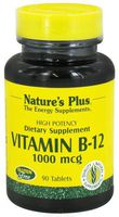 NaturesPlus Vitamin B12 (Methylcobalamin) - 1000 mcg, 90 Vegetarian Tablets - High Potency Red Blood Cell Support - Natural Energy Booster, Promotes Overall Health - Gluten-Free - 90 Servings