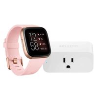Fitbit Versa 2 Smartwatch (Petal/Copper Rose) with Amazon Smart Plug Bundle