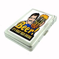 Perfection In Style Metal Cigarette Case with Built in Lighter Vintage Drinking Ads Design 003