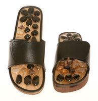 Deluxe Comfort Womens Natural Gem Stone Reflexology Sandals, Size 7 - Stunning Gem Stone And Bamboo - Memory Foam Sole - Stimulating & Detoxifying Massage - Foot Massager Sandals, Black