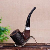 AIZIJI Wooden Tobacco Smoking Pipe Black, Bent, Hand Made + Faux Leather Carrying Bag (Color : B)